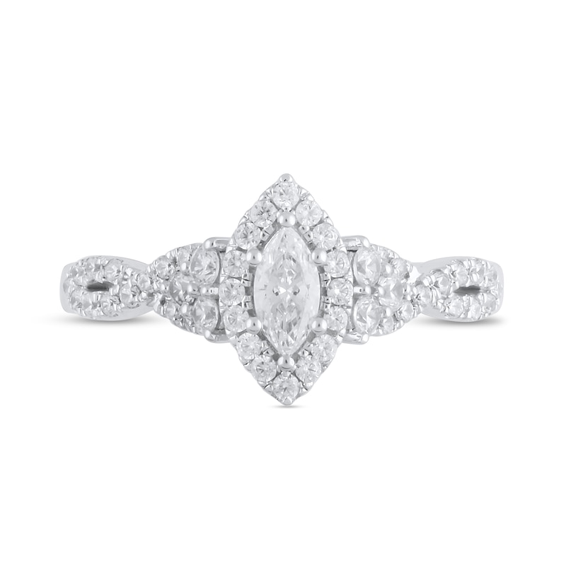 Main Image 3 of 3/4 CT. T.W. Marquise Diamond Frame Tri-Sides Twist Shank Engagement Ring in 14K White Gold