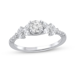 3/4 CT. T.W. Diamond Leaf-Sides Engagement Ring in 14K White Gold