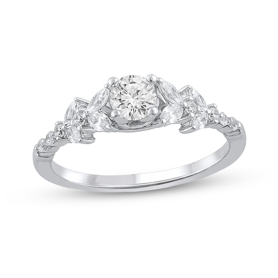 3/4 CT. T.w. Diamond Leaf-Sides Engagement Ring in 14K White Gold