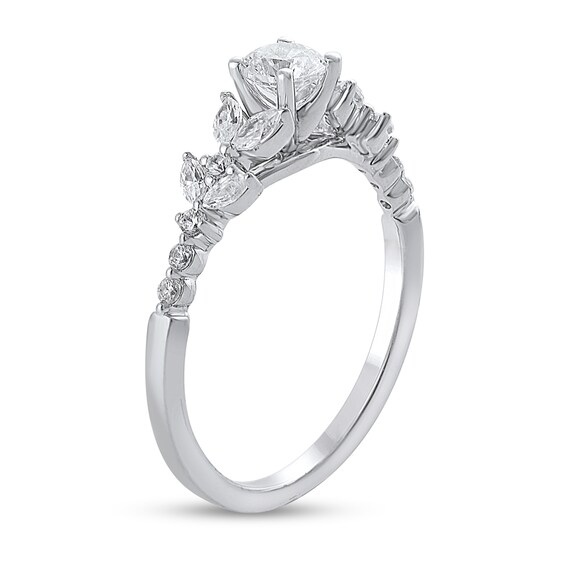 3/4 CT. T.w. Diamond Leaf-Sides Engagement Ring in 14K White Gold