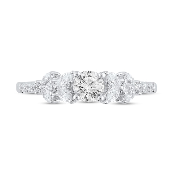 3/4 CT. T.w. Diamond Leaf-Sides Engagement Ring in 14K White Gold