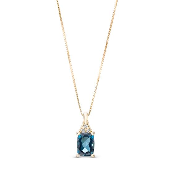 Elongated Cushion-Cut London Blue Topaz and 1/20 CT. T.w. Diamond Tri-Top Pendant in 10K Gold