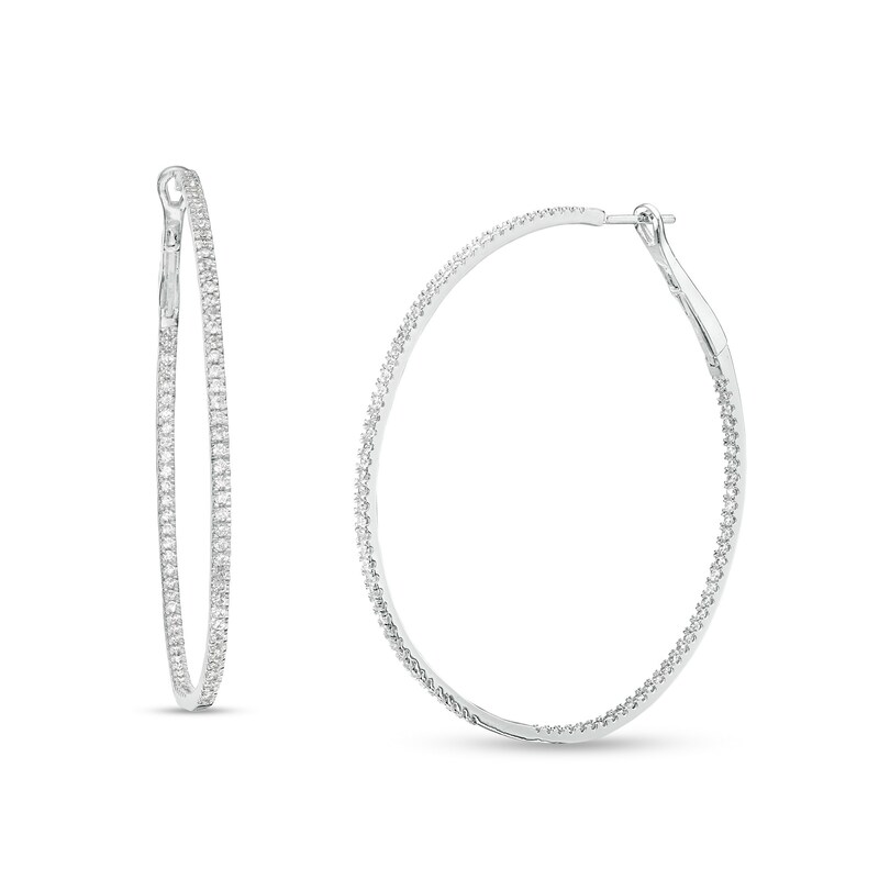 Main Image 1 of 1-3/4 CT. T.W. Diamond Inside-Out Hoop Earrings in 10K White Gold