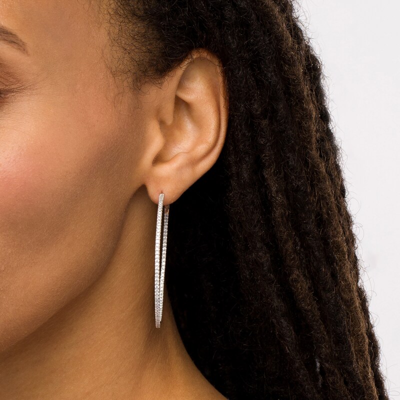 Main Image 2 of 1-3/4 CT. T.W. Diamond Inside-Out Hoop Earrings in 10K White Gold