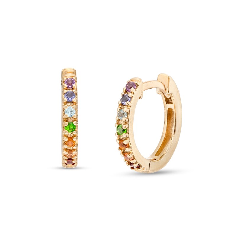 Main Image 1 of Multi-Gemstone Rainbow Huggie Hoop Earrings in 10K Gold