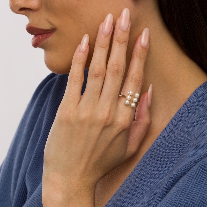 Main Image 2 of 5.0mm Freshwater Cultured Pearl Six Stone Double Row Open Ring in 10K Gold