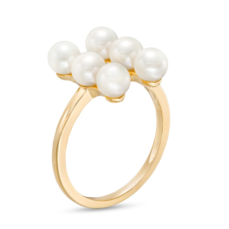 Main Image 3 of 5.0mm Freshwater Cultured Pearl Six Stone Double Row Open Ring in 10K Gold