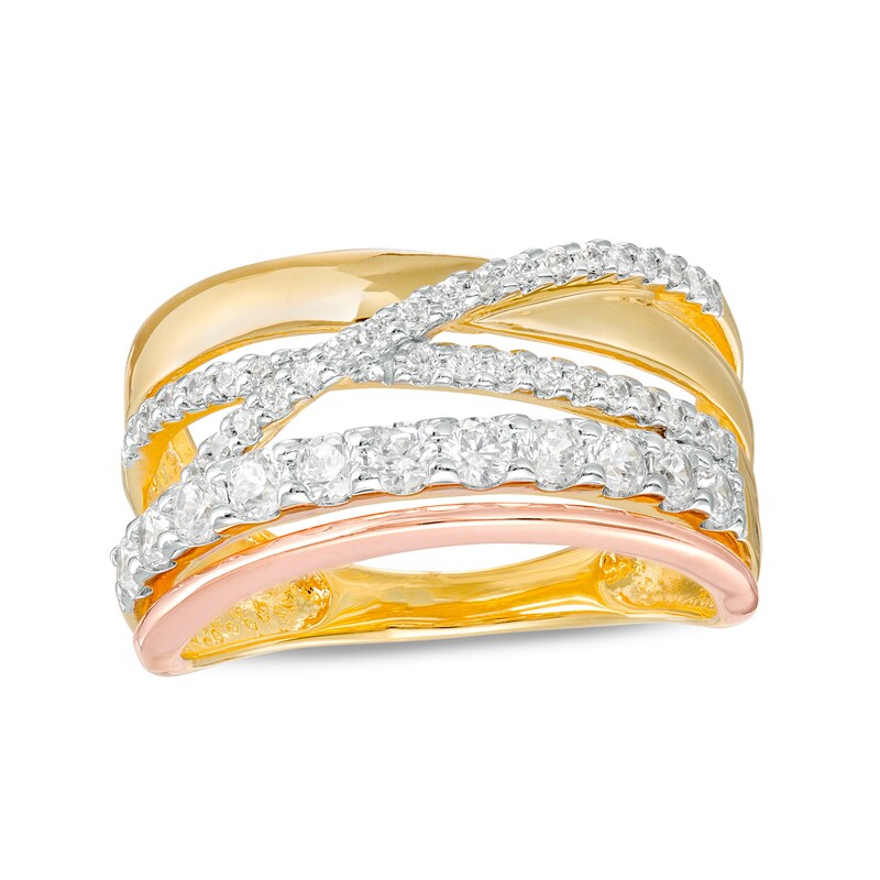Main Image 1 of 3/4 CT. T.W. Diamond Crossover Multi-Row Ring in 10K Two-Tone Gold
