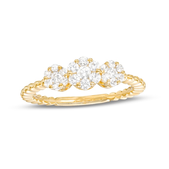 1/2 CT. T.w. Multi-Diamond Trio Beaded Shank Ring in 10K Gold