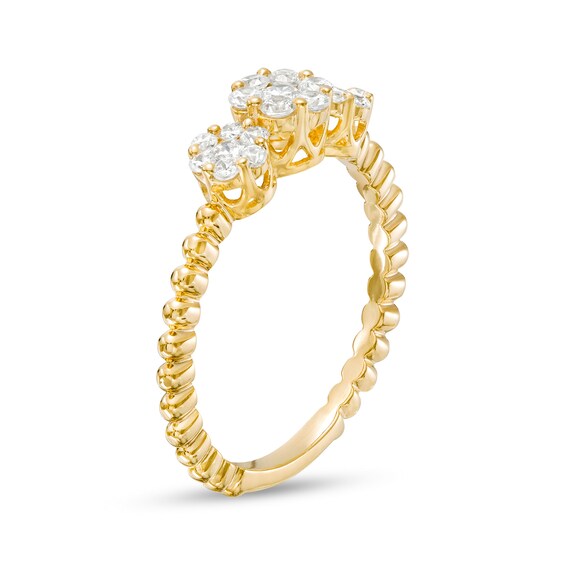 1/2 CT. T.w. Multi-Diamond Trio Beaded Shank Ring in 10K Gold