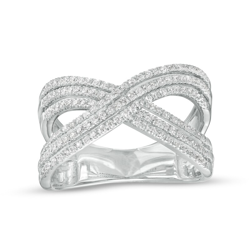 Main Image 1 of 5/8 CT. T.W. Diamond Crossover Split Shank Ring in 10K White Gold
