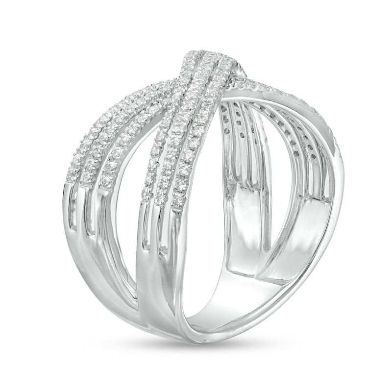 Main Image 3 of 5/8 CT. T.W. Diamond Crossover Split Shank Ring in 10K White Gold