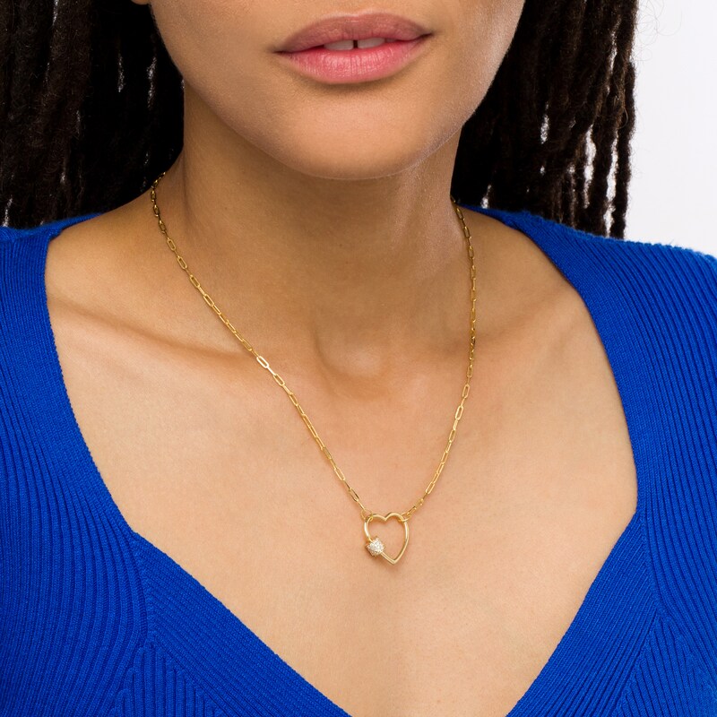 Main Image 2 of 1/3 CT. T.W. Multi-Diamond Heart Outline Necklace in 10K Gold