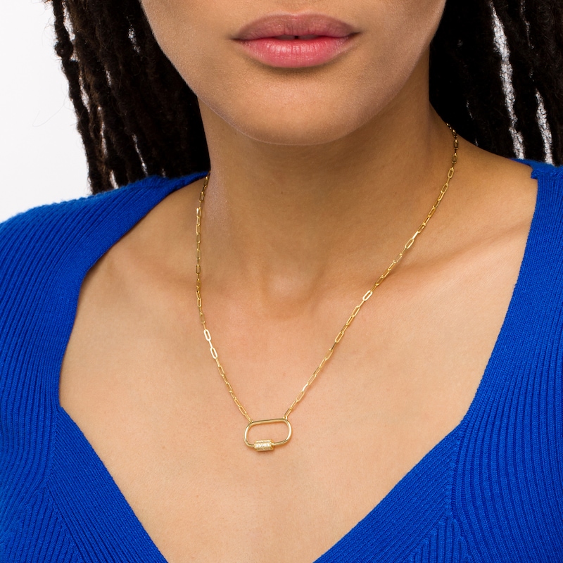 Main Image 2 of 1/5 CT. T.W. Diamond Oval Carabiner Clip Necklace in 10K Gold