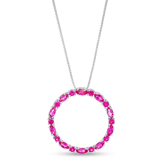 Marquise and Round Lab-Created Ruby Alternating Open Circle Pendant in Sterling Silver