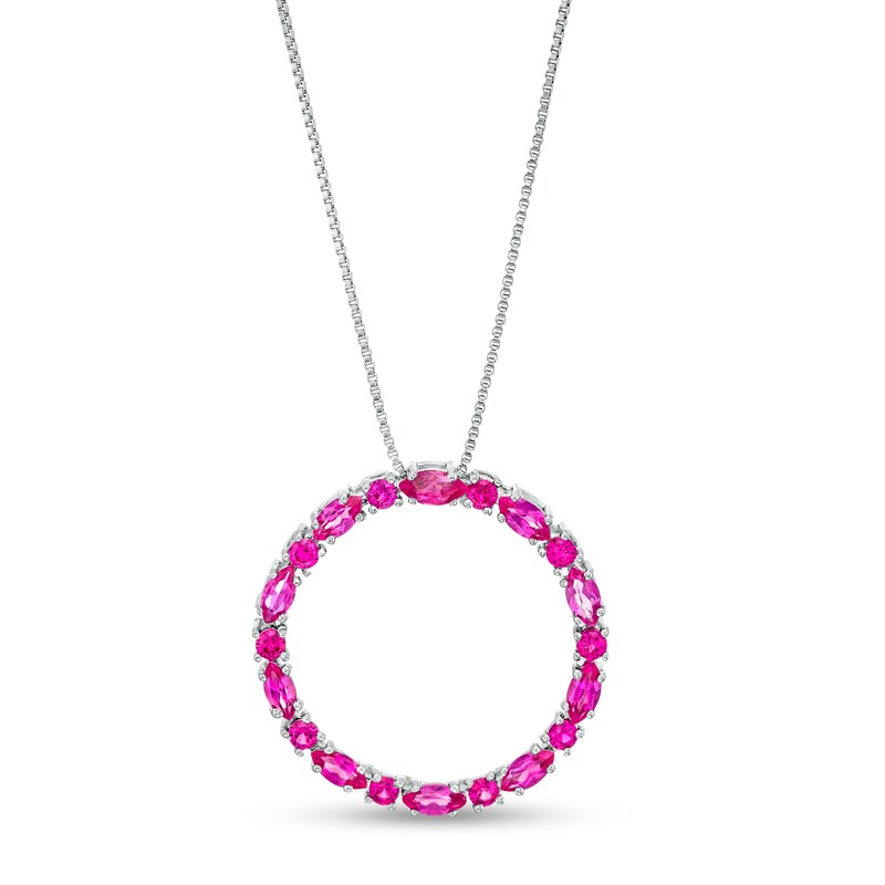 Main Image 1 of Marquise and Round Lab-Created Ruby Alternating Open Circle Pendant in Sterling Silver