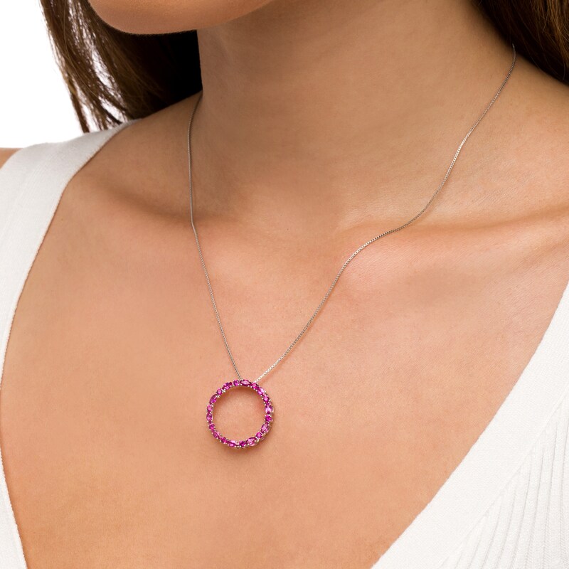 Main Image 2 of Marquise and Round Lab-Created Ruby Alternating Open Circle Pendant in Sterling Silver