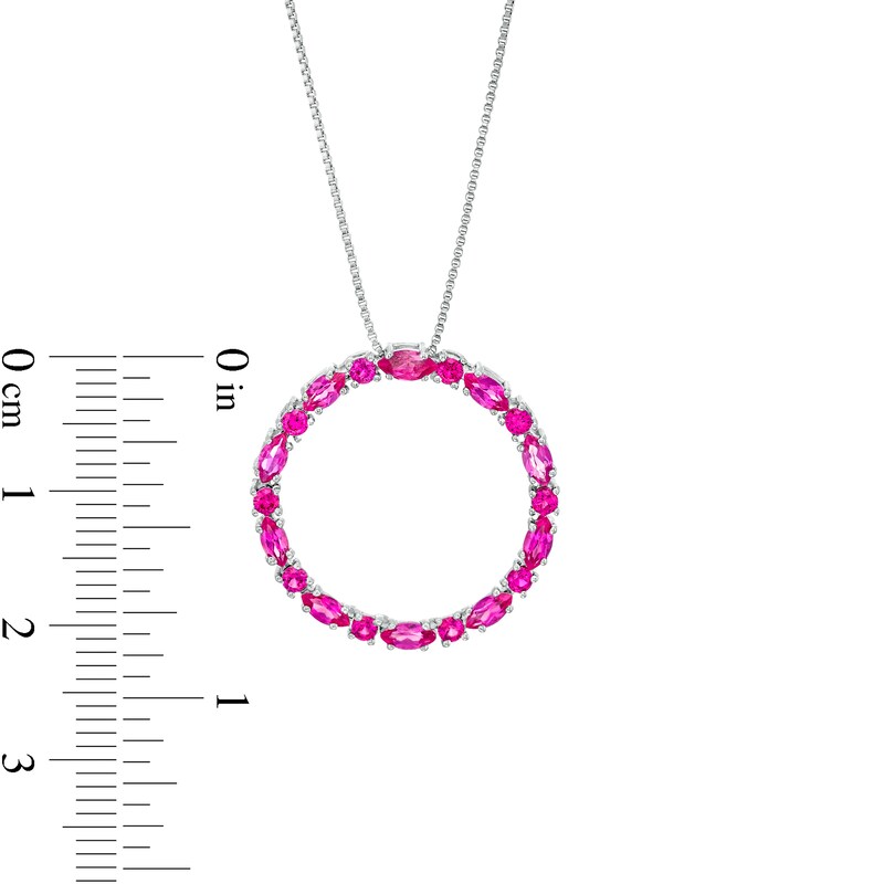 Main Image 3 of Marquise and Round Lab-Created Ruby Alternating Open Circle Pendant in Sterling Silver