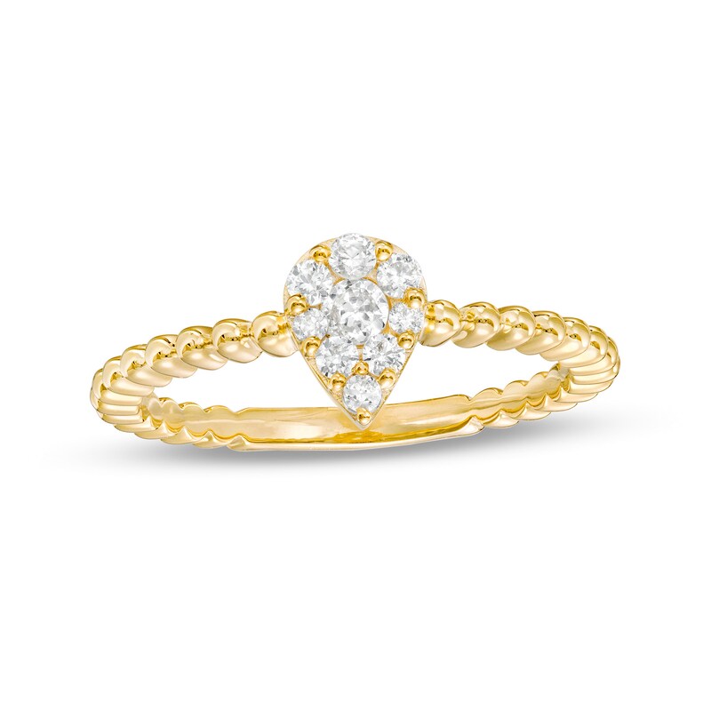 Main Image 1 of 1/4 CT. T.W. Pear-Shaped Multi-Diamond Beaded Shank Ring in 10K Gold