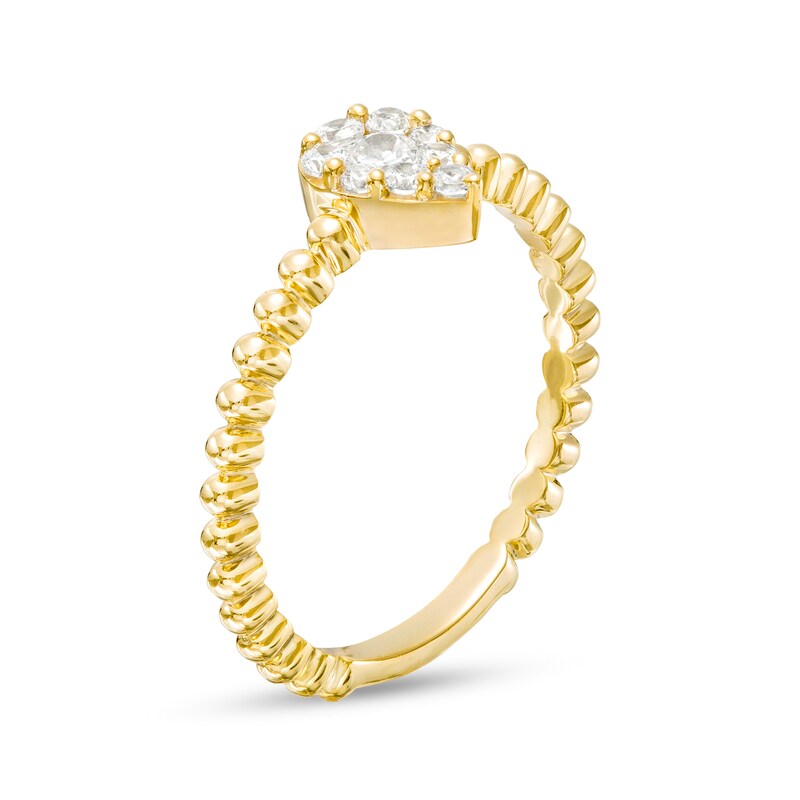 Main Image 3 of 1/4 CT. T.W. Pear-Shaped Multi-Diamond Beaded Shank Ring in 10K Gold
