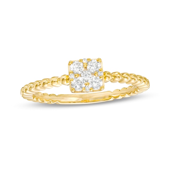 1/4 CT. T.w. Cushion-Shaped Multi-Diamond Beaded Shank Ring in 10K Gold