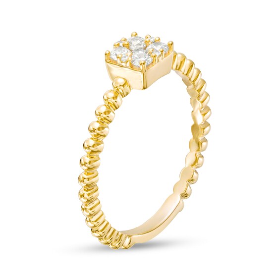 1/4 CT. T.w. Cushion-Shaped Multi-Diamond Beaded Shank Ring in 10K Gold