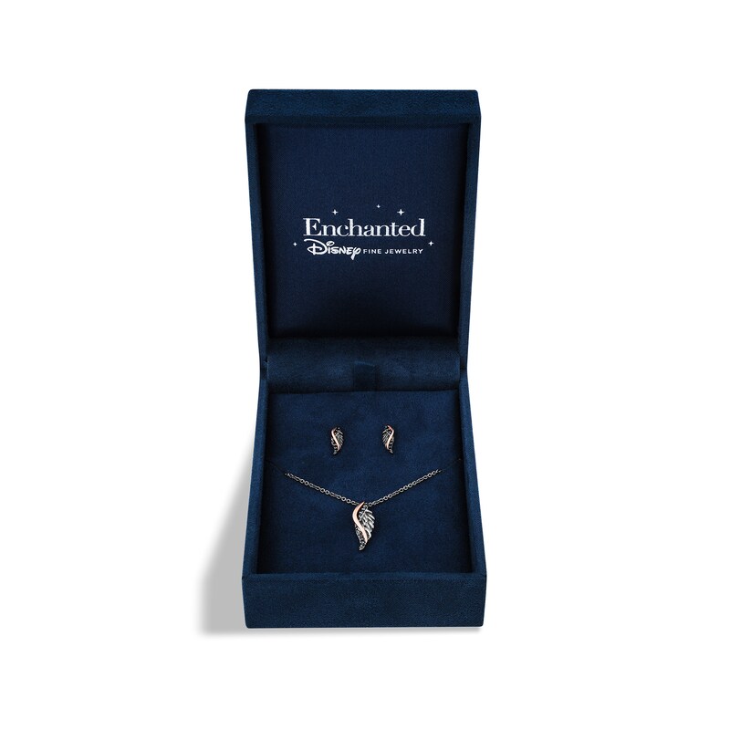 Main Image 1 of Enchanted Disney Villains Maleficent Black Diamond Pendant and Stud Earrings Set in Sterling Silver and 10K Rose Gold