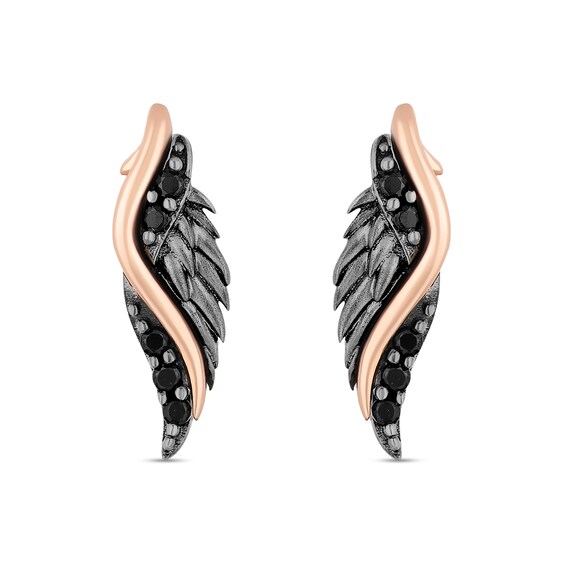Enchanted Disney Villains Maleficent Black Diamond Pendant and Stud Earrings Set in Sterling Silver and 10K Rose Gold