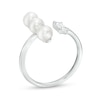 Thumbnail Image 2 of 5.0mm Cultured Freshwater Pearl and White Lab-Created White Sapphire Open Ring in Sterling Silver