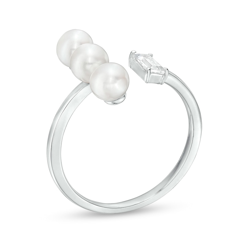 Main Image 3 of 5.0mm Freshwater Cultured Pearl and White Lab-Created White Sapphire Open Ring in Sterling Silver