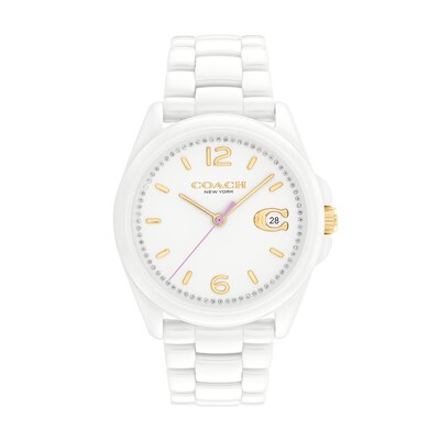 Ladies' Coach Greyson Crystal Accent White Ceramic Watch (Model: 14503925)  | Zales