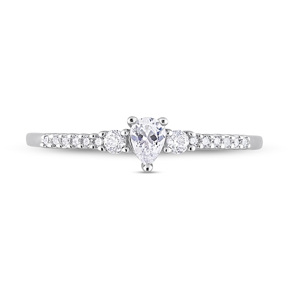 Pear-Shaped White Lab-Created Sapphire and 1/20 CT. T.w. Diamond Promise Ring in Sterling Silver