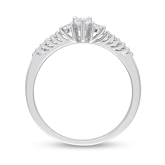 Pear-Shaped White Lab-Created Sapphire and 1/20 CT. T.w. Diamond Promise Ring in Sterling Silver