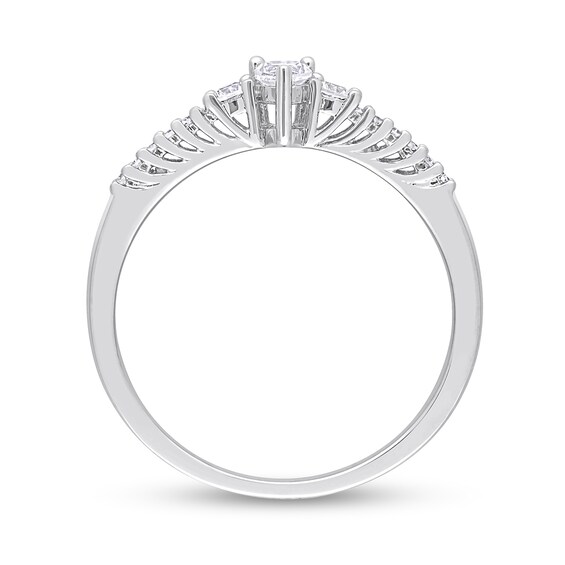 Pear-Shaped White Lab-Created Sapphire and 1/20 CT. T.w. Diamond Promise Ring Sterling Silver
