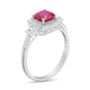 Thumbnail Image 3 of Cushion-Cut Lab-Created Ruby and White Lab-Created Sapphire Frame Pendant, Earrings and Ring Set in Sterling Silver
