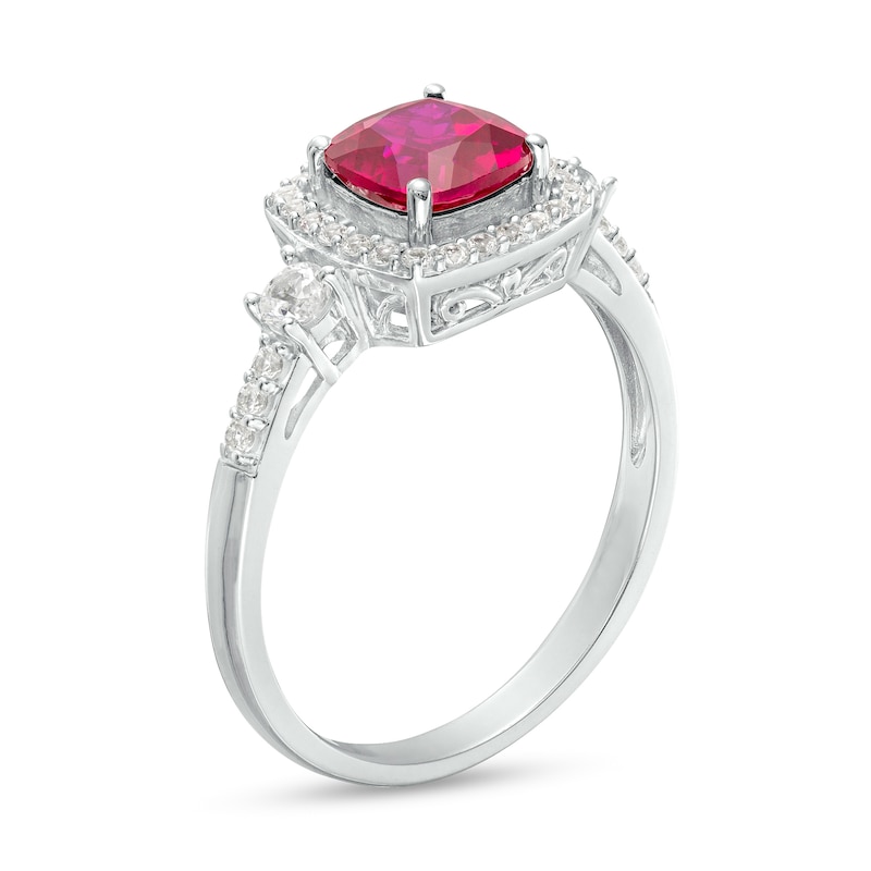 Main Image 3 of Cushion-Cut Lab-Created Ruby and White Lab-Created Sapphire Frame Pendant, Earrings and Ring Set in Sterling Silver
