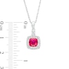 Thumbnail Image 4 of Cushion-Cut Lab-Created Ruby and White Lab-Created Sapphire Frame Pendant, Earrings and Ring Set in Sterling Silver