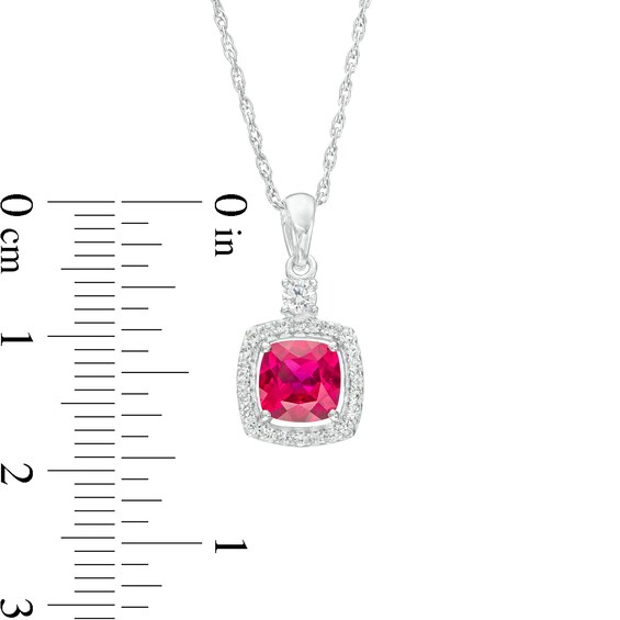 Cushion-Cut Lab-Created Ruby and White Lab-Created Sapphire Frame Pendant, Earrings and Ring Set in Sterling Silver
