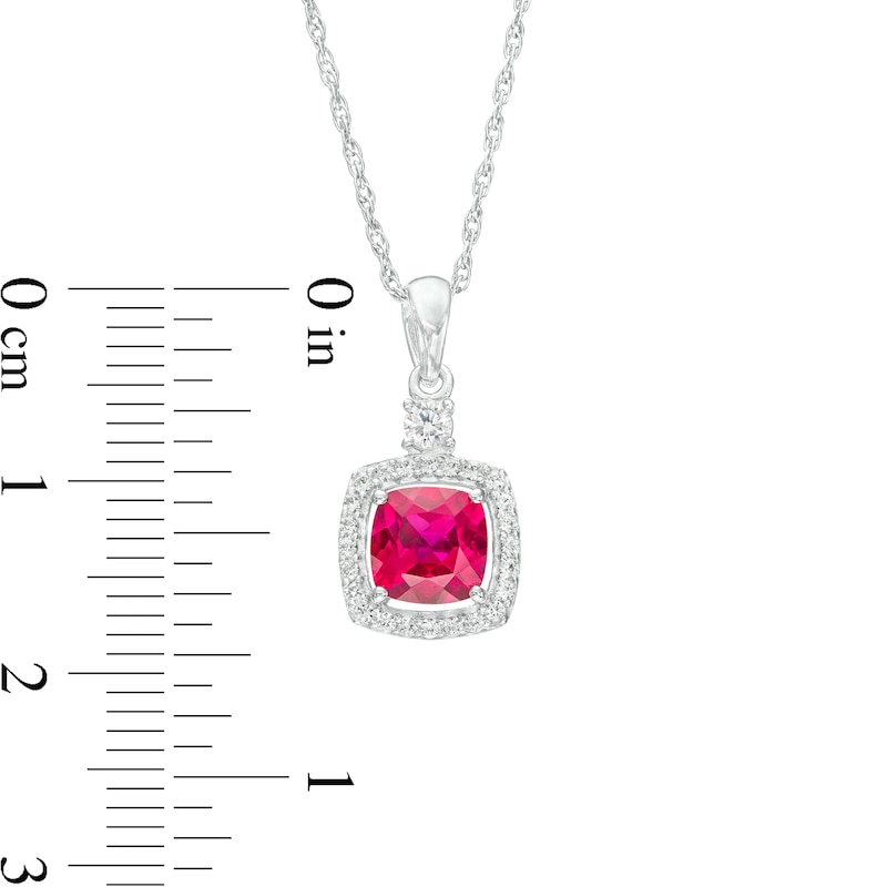 Main Image 4 of Cushion-Cut Lab-Created Ruby and White Lab-Created Sapphire Frame Pendant, Earrings and Ring Set in Sterling Silver