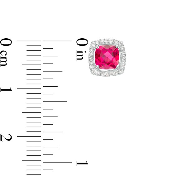 Cushion-Cut Lab-Created Ruby and White Lab-Created Sapphire Frame Pendant, Earrings and Ring Set in Sterling Silver