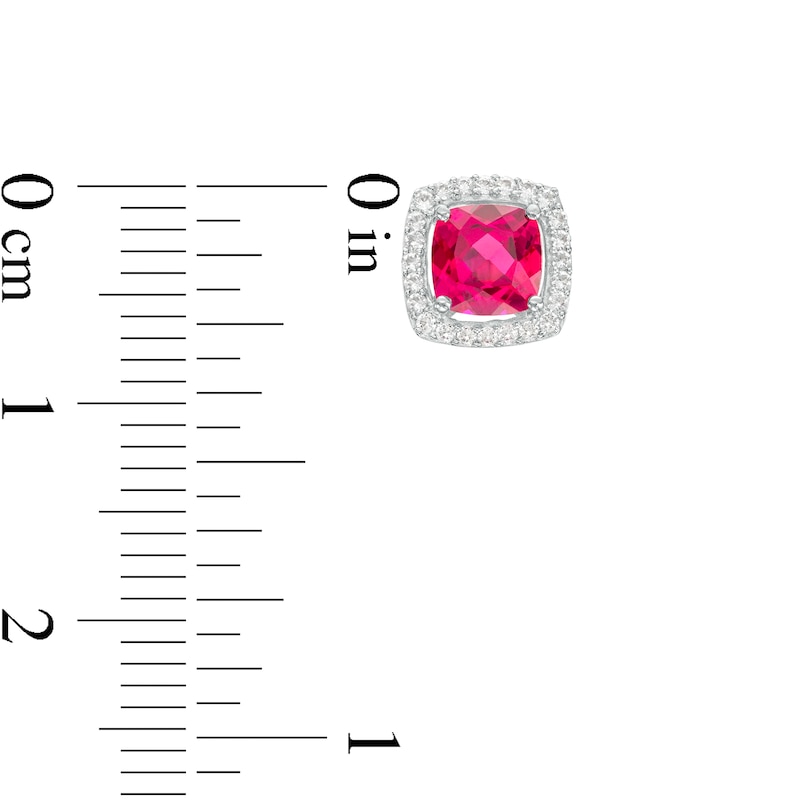 Main Image 5 of Cushion-Cut Lab-Created Ruby and White Lab-Created Sapphire Frame Pendant, Earrings and Ring Set in Sterling Silver