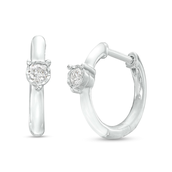 1/10 CT. T.w. Diamond Solitaire White Enamel Hoop Earrings in Sterling Silver