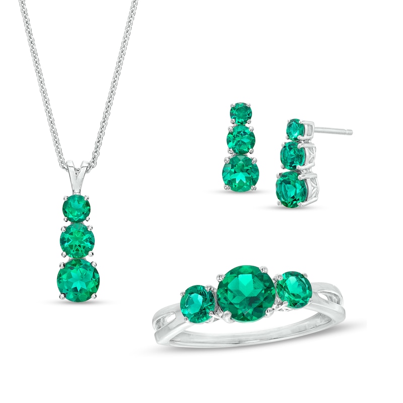 Zales Cushion-cut Lab-Created Emerald Pendant and Earrings Set