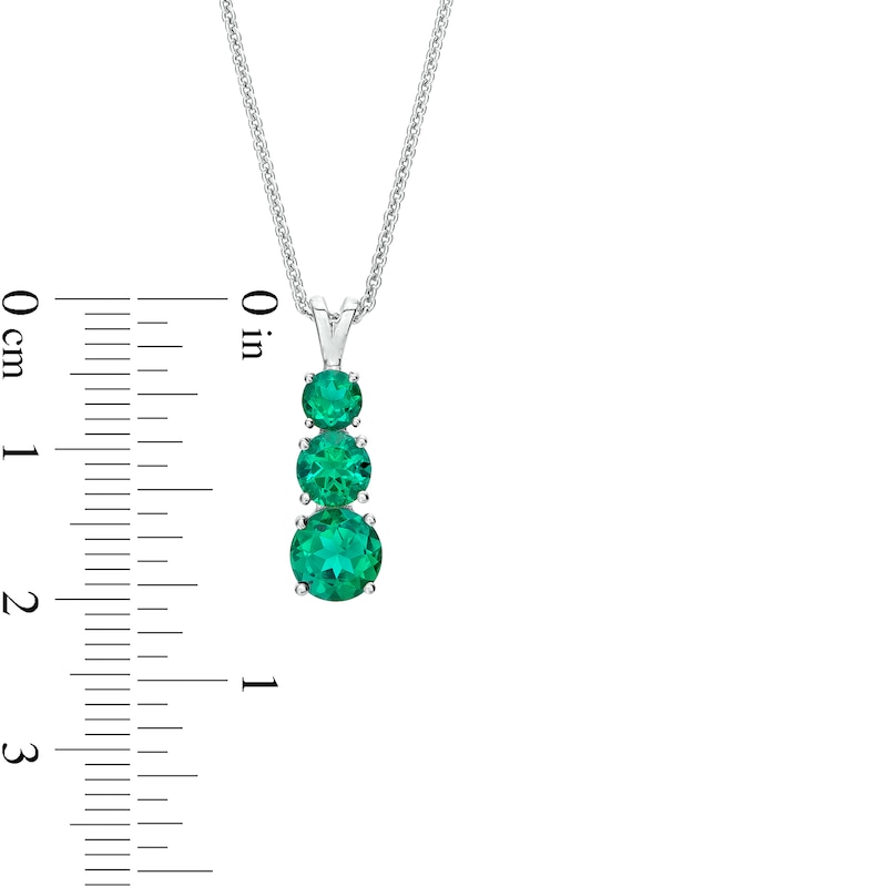 Main Image 3 of Lab-Created Emerald Linear Three Stone Pendant, Earrings and Ring Set in Sterling Silver