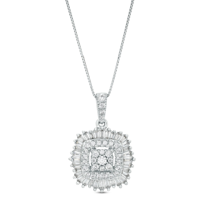 Main Image 1 of Marilyn Monroe™ Collection 1 CT. T.W. Cushion-Shaped Multi-Diamond Double Frame Pendant in 10K White Gold