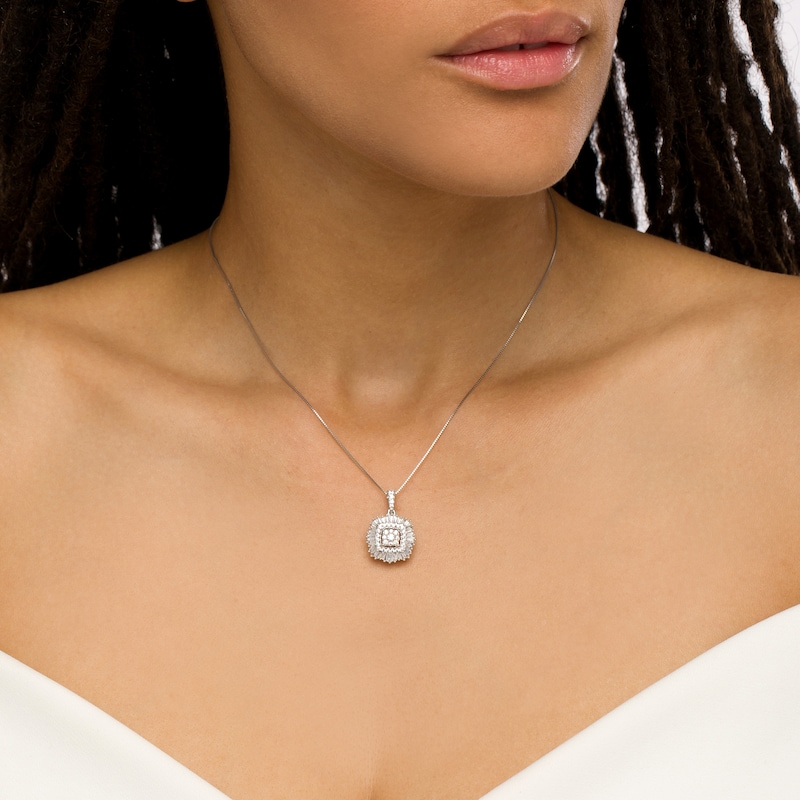 Main Image 3 of Marilyn Monroe™ Collection 1 CT. T.W. Cushion-Shaped Multi-Diamond Double Frame Pendant in 10K White Gold