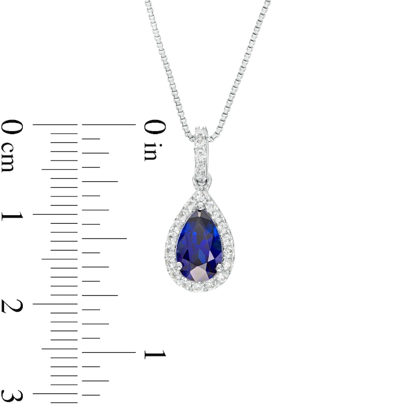 Main Image 4 of Pear-Shaped Blue and White Lab-Created Sapphire Frame Pendant, Earrings and Ring Set in Sterling Silver