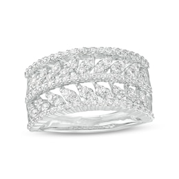 1 CT. T.W. Diamond Double Row Leaf Band in 10K White Gold