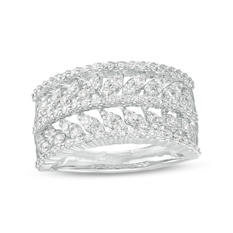 Main Image 1 of 1 CT. T.W. Diamond Double Row Leaf Band in 10K White Gold
