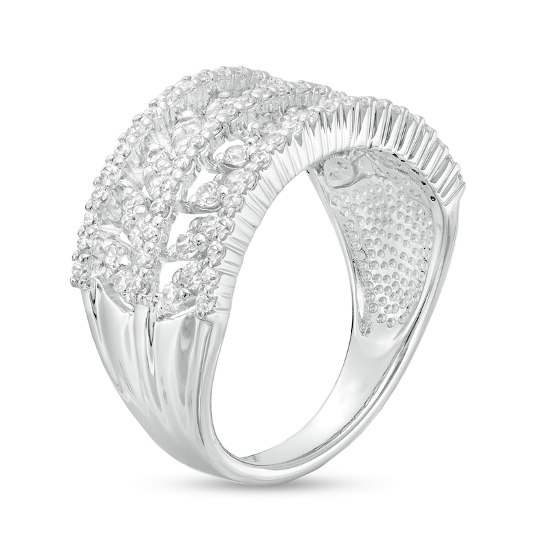 Main Image 3 of 1 CT. T.W. Diamond Double Row Leaf Band in 10K White Gold